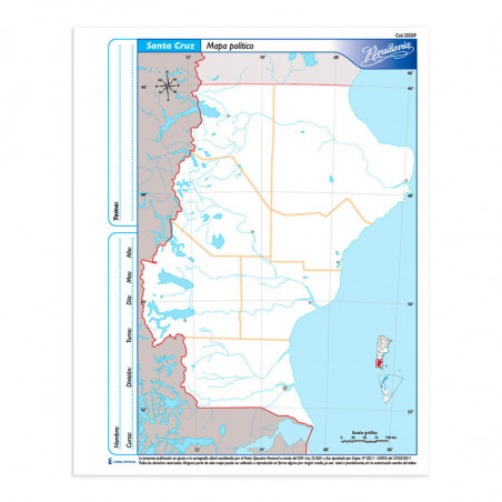 Mapa Santa Cruz político Rivadavia N3 block de 40 mapas