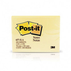 Nota Post-It 657 amarillas, pack de 100 hojas