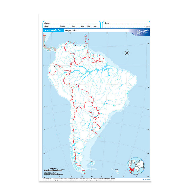 Mapa América Del Sur Político Rivadavia Oficio Block De 20 Mapas 0474