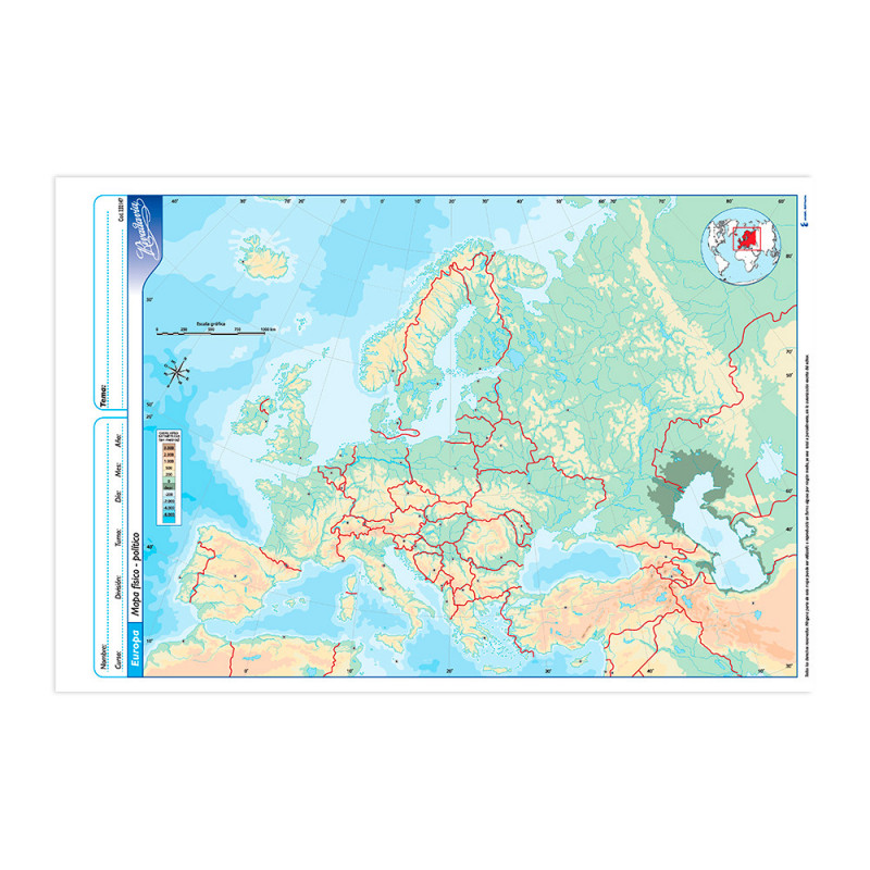 Mapa Europa físico político Rivadavia Oficio, block de 20 mapas