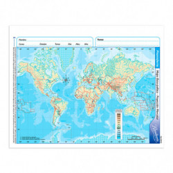 Mapa Planisferio físico político Rivadavia N°3, block de 40 mapas