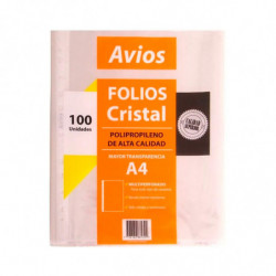 Folios Avios A4 cristal, pack de 100 unidades