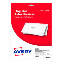Etiquetas adhesivas imprimibles blancas Avery 5267, 1.3 x 4.5cm., 2000 etiquetas