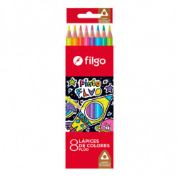 Lápices de colores Filgo Fluo largos, caja de 8 colores