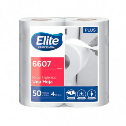 Papel Higiénico Elite 6607 hoja simple, pack de 4 rollos de 50mts.