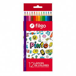 Lápices de colores Filgo largos, caja de 12 colores