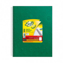 Cuaderno espiralado Éxito Universo, tapa de cartón forrada verde, 21 x 27cm. 60 hojas rayadas