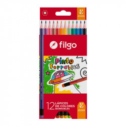 Lápices de colores Filgo Pinto borrables largos, caja de 12 colores