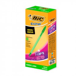 Bolígrafo Bic Cristal Fashion verde limón, pack de 25 unidades