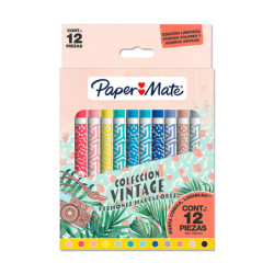Marcadores Plumón de punta cónica Paper Mate Colección Vintage, caja de 12 colores