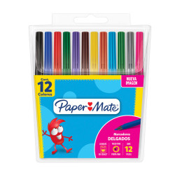 Marcadores escolares Paper Mate Finos, estuche de 12 colores