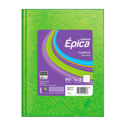 Cuaderno araña Épica N°3, tapa dura verde manzana, 19 x 23cm. 48 hojas rayadas