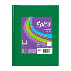 Cuaderno araña Épica N°1, tapa dura verde, 19 x 21cm. 48 hojas rayadas